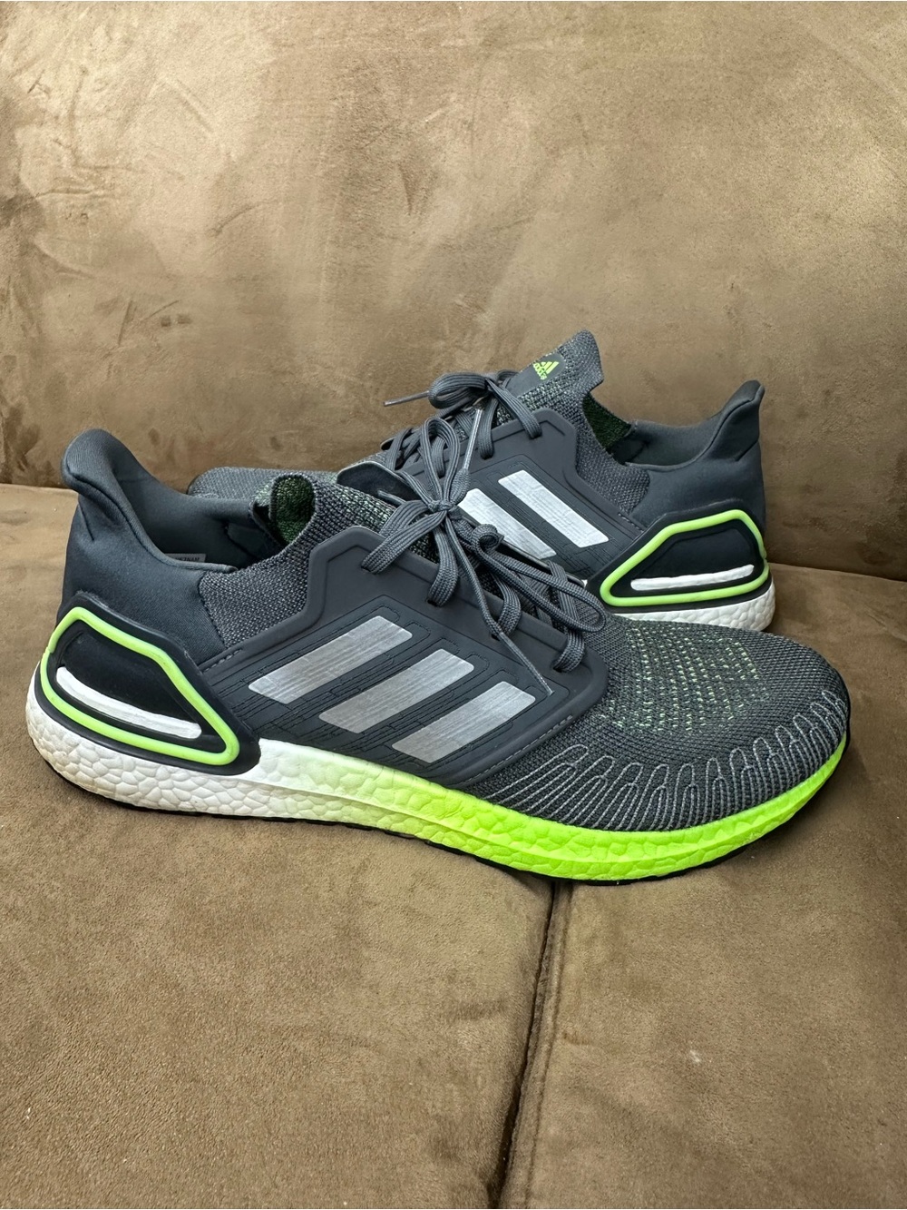 Adidas ultraboost Gray Neon Green Running Shoes size 13 men’s